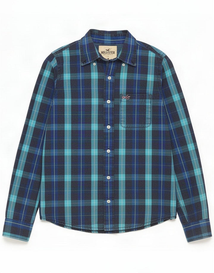 Camicia Hollister da uomo in cotone a quadri blu medio
