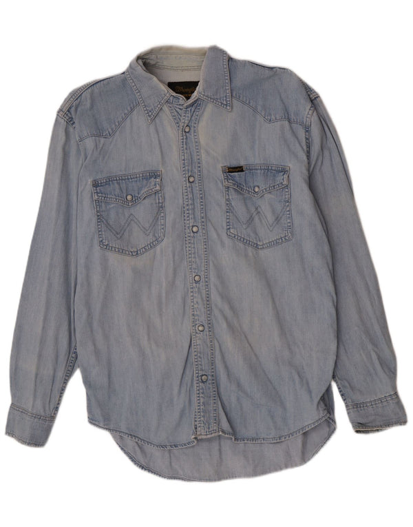 Camicia di jeans da uomo Wrangler in cotone blu medio