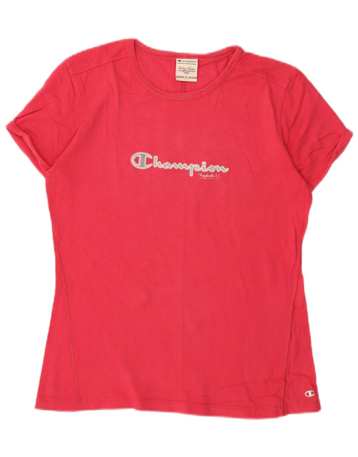 CHAMPION T-shirt grafica da donna Heritage Classics Top UK 14 Large Rosa