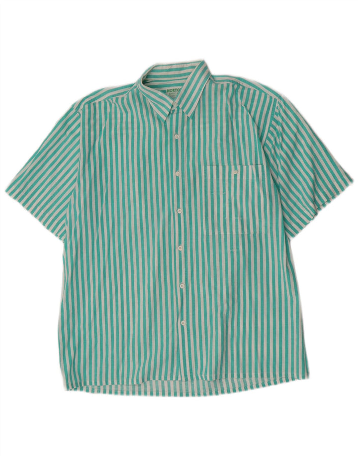 Camicia a maniche corte da uomo Nortons in cotone a righe verdi grandi
