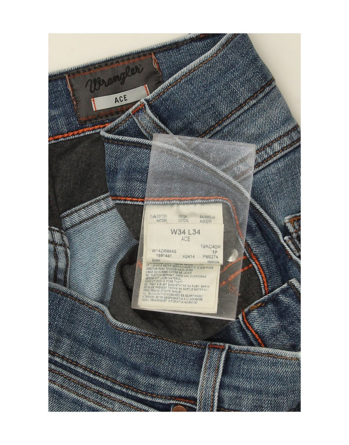 WRANGLER Mens Ace Straight Jeans W34 L34 Blue Polyester Vintage Wrangler and Second-Hand Wrangler from Messina Hembry 