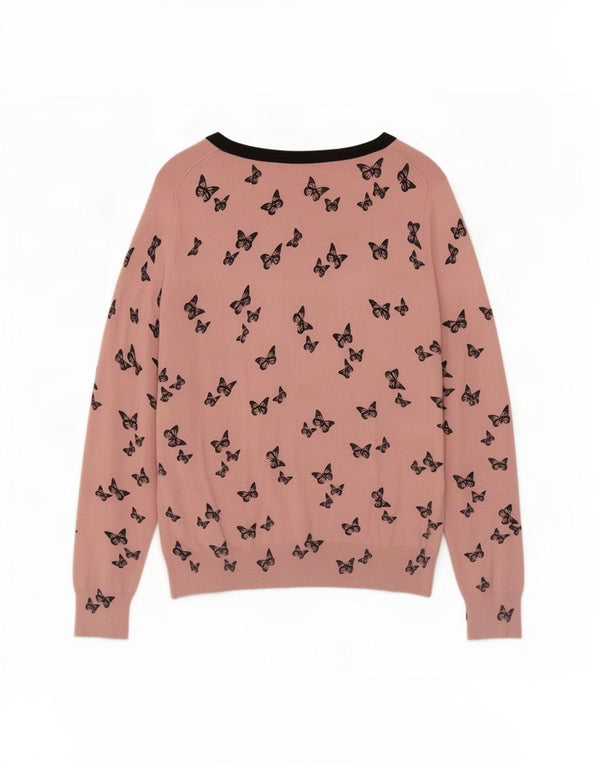 Marks & Spencer Womens Cardigan Sweater UK 16 Large Pink Viscose Butterfly