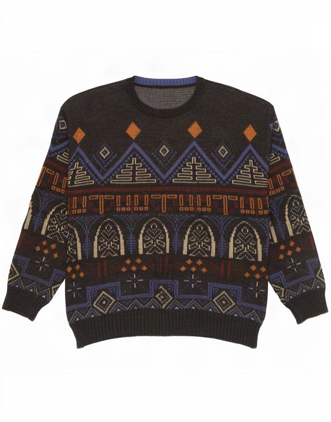 Maglione vintage da uomo girocollo IT 54 XL multicolore geometrico