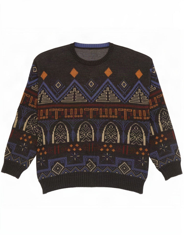 Maglione vintage da uomo girocollo IT 54 XL multicolore geometrico