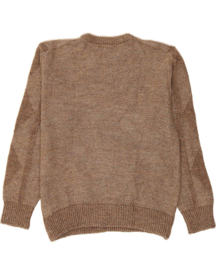 VINTAGE Mens Crew Neck Jumper Sweater Medium Brown Argyle/Diamond Wool Vintage Vintage and Second-Hand Vintage from Messina Hembry 