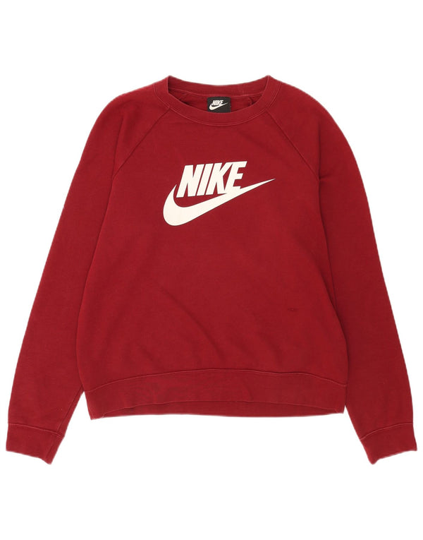 Felpa con grafica Nike da donna, maglione UK 14, cotone bordeaux medio