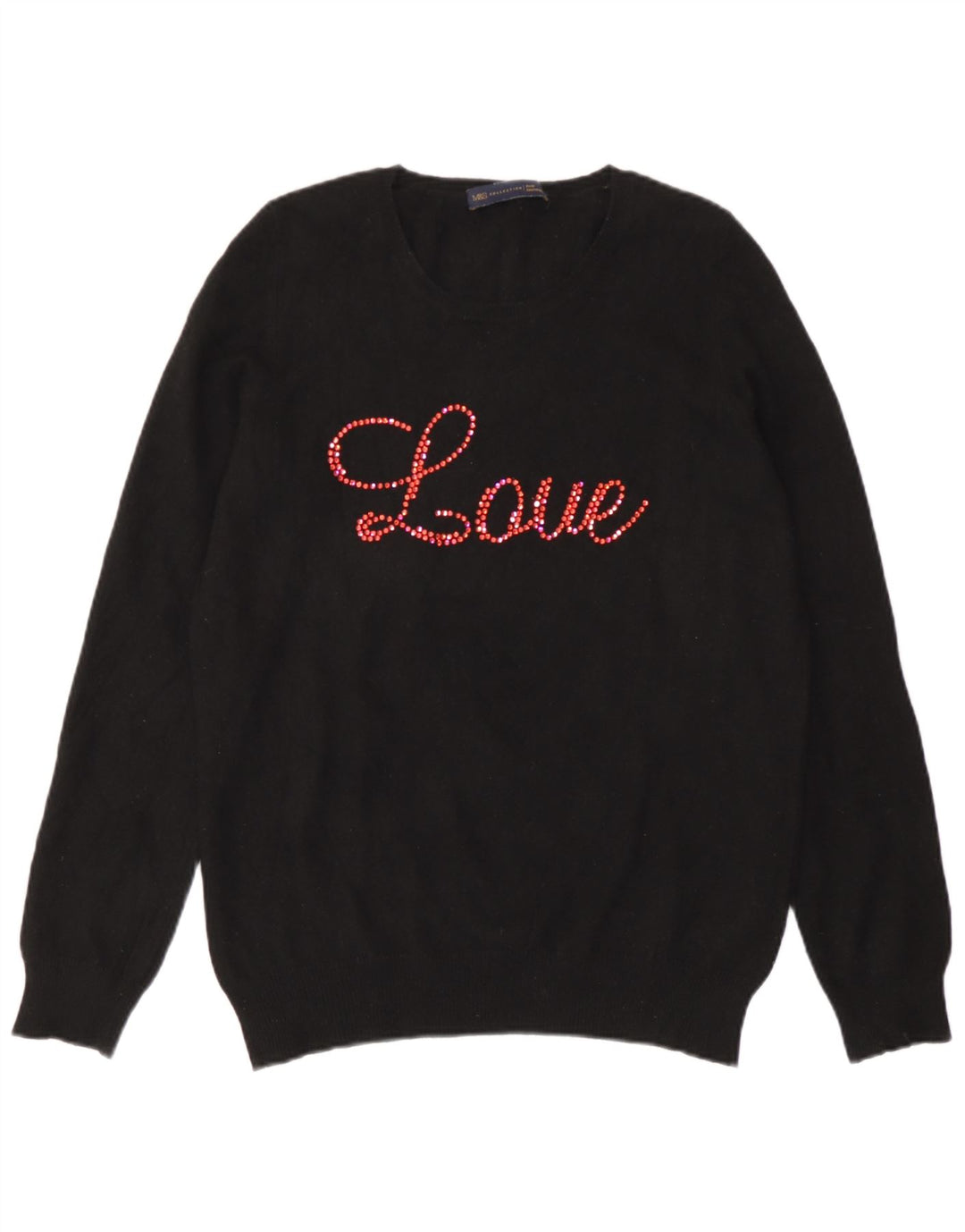 Maglione maglione girocollo con grafica da donna Marks & Spencer UK 14 grande nero