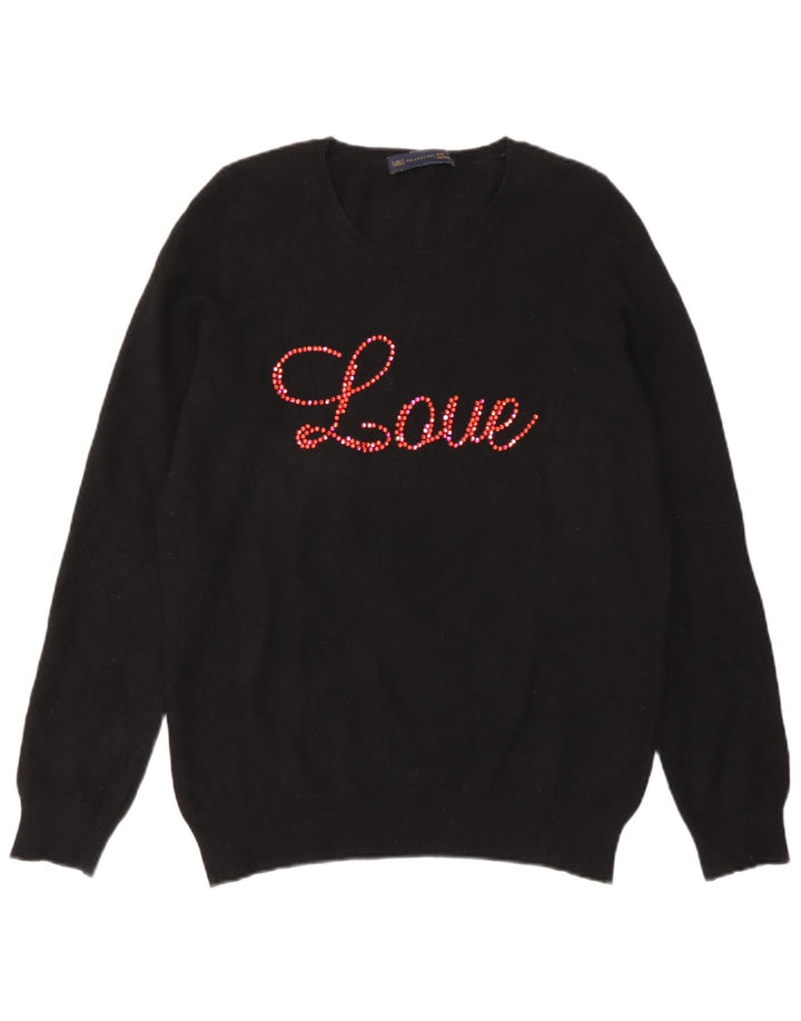 Maglione maglione girocollo con grafica da donna Marks & Spencer UK 14 grande nero