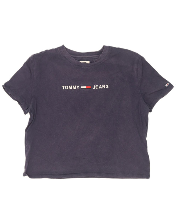 T-shirt grafica corta da donna Tommy Hilfiger Top UK 18 XL cotone blu navy