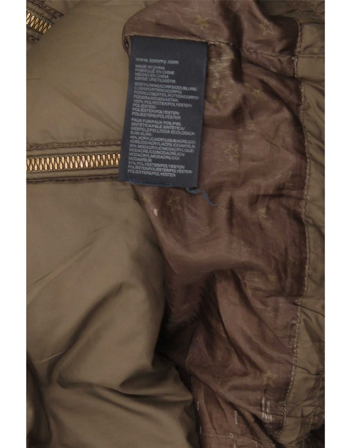 Cappotto imbottito con cappuccio da donna Tommy Hilfiger UK 10 piccolo poliestere kaki