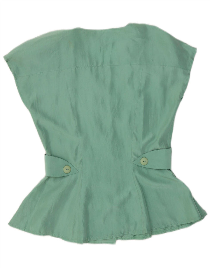 Camicia vintage da donna a maniche corte IT 42 Seta verde medio