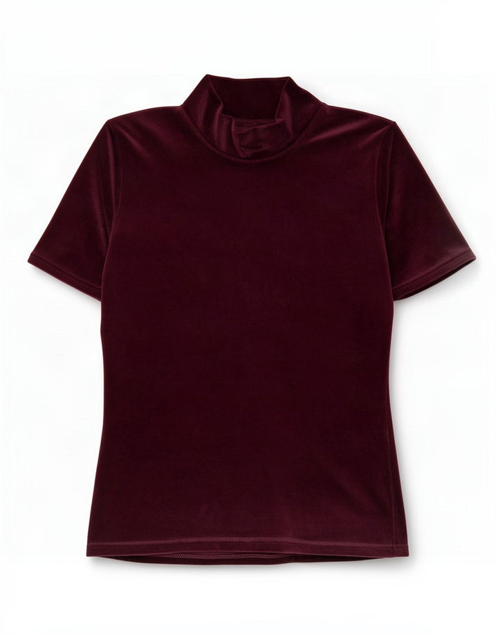 T-shirt vintage in velluto da donna Top UK 12 Poliestere bordeaux medio