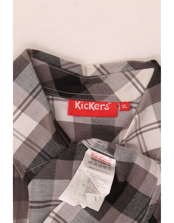 Camicia a maniche corte da uomo Kickers XL in cotone a quadri grigi