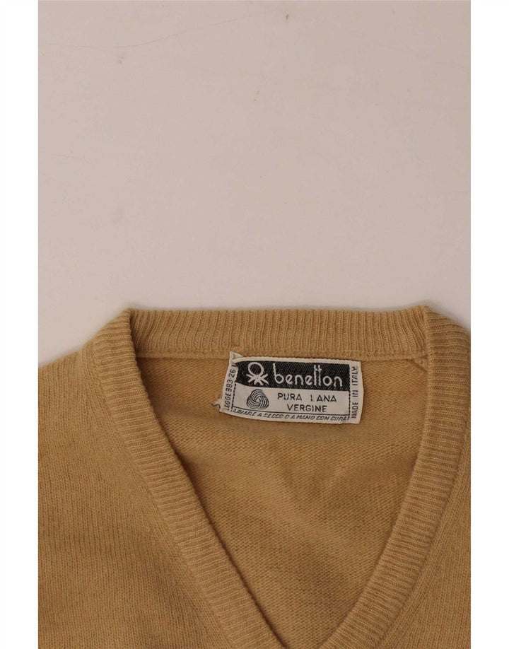 Maglione da donna con scollo a V Benetton UK 10 Small Beige Lana