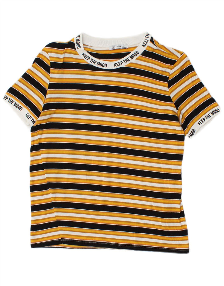 T-shirt grafica da donna Zara Top UK 12 a righe gialle medie