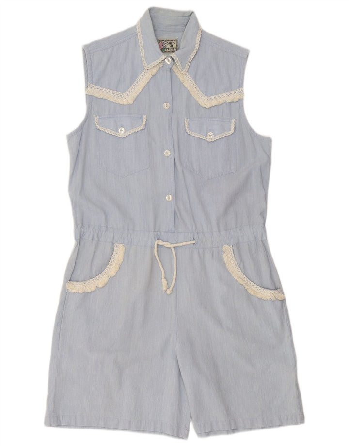 Tutina corta senza maniche da donna vintage UK 16 grande blu