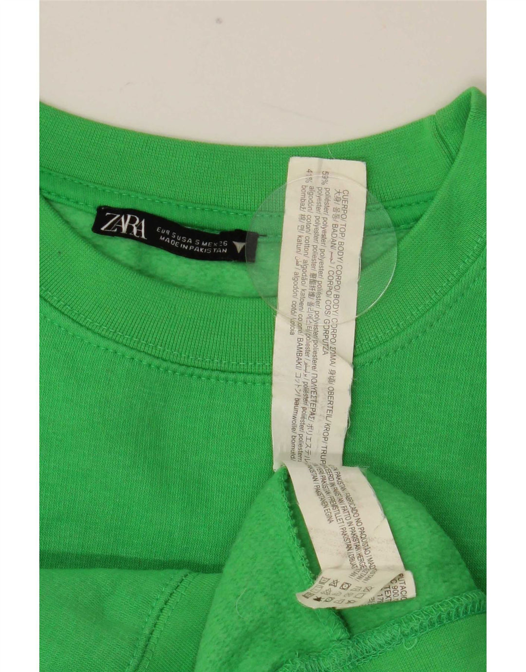 Felpa corta da donna Zara UK 10 piccola verde poliestere