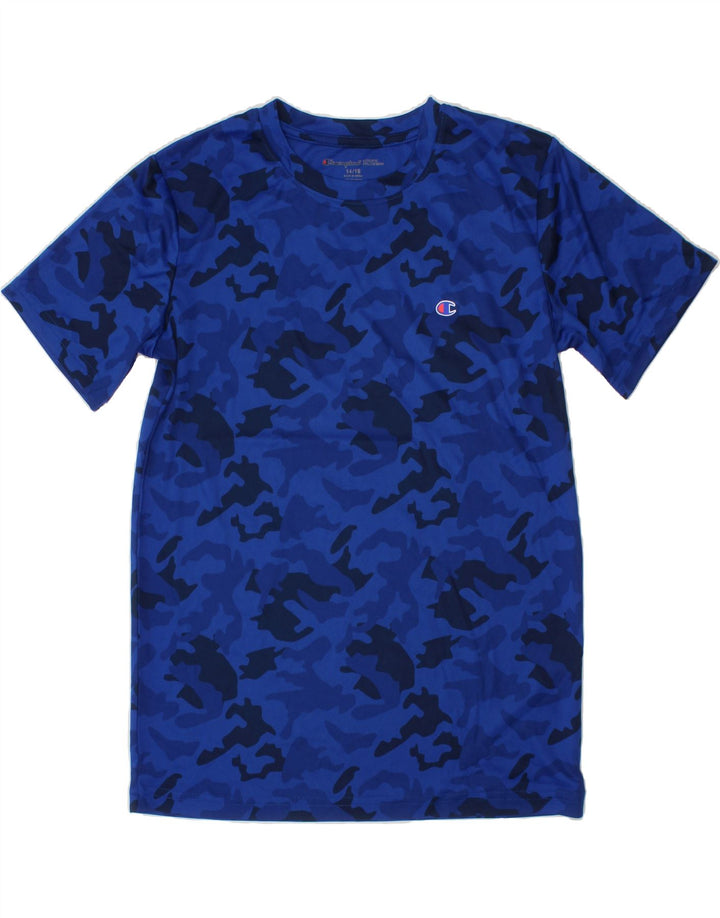 CHAMPION Boys T-Shirt Top 14-15 Years Blue Camouflage Polyester Vintage Champion and Second-Hand Champion from Messina Hembry 