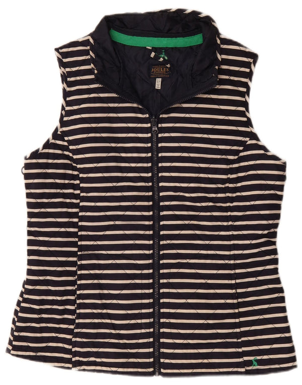 JOULES gilet trapuntato da donna UK 14 grande cotone a righe blu navy