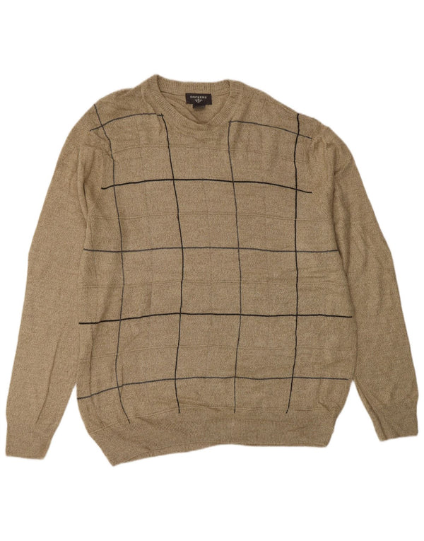 DOCKERS Maglione da uomo girocollo maglione grande acrilico a quadri beige