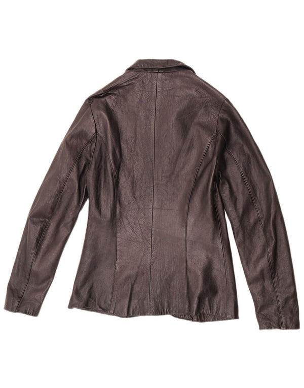 Giacca blazer in pelle vintage da donna a 1 bottone IT 42 media nera