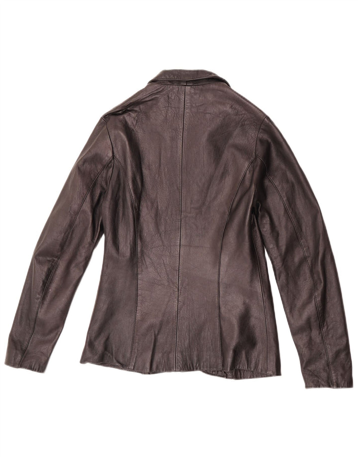 Giacca blazer in pelle vintage da donna a 1 bottone IT 42 media nera