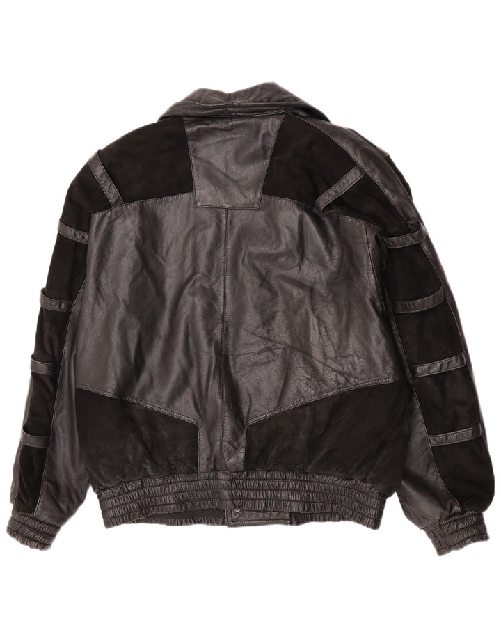 Giacca bomber in pelle da uomo vintage UK 40 grande nera