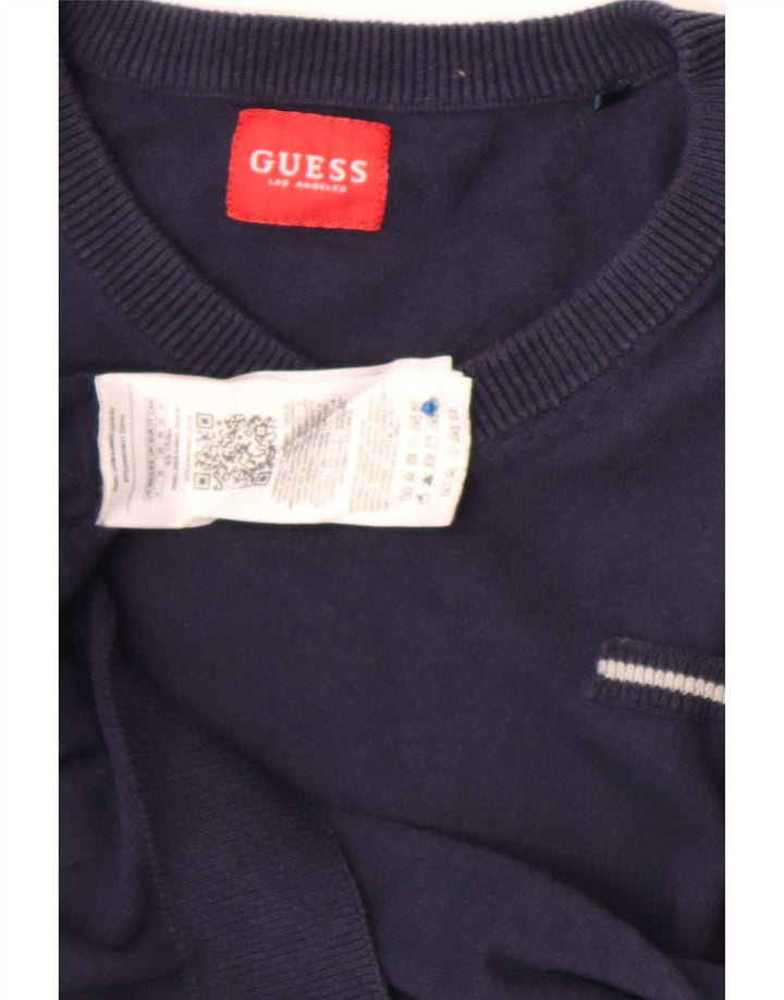 Guess Maglione da uomo con scollo a V in cotone medio blu navy