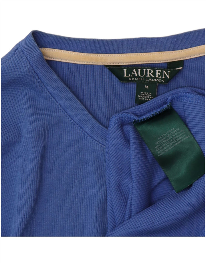 RALPH LAUREN Top da donna manica 3/4 UK 12 cotone blu medio
