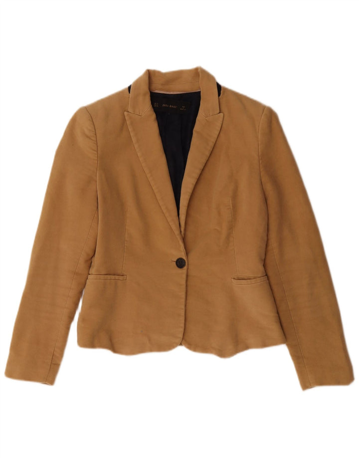 Giacca blazer corta a 1 bottone da donna Zara UK 12 Acetato beige medio