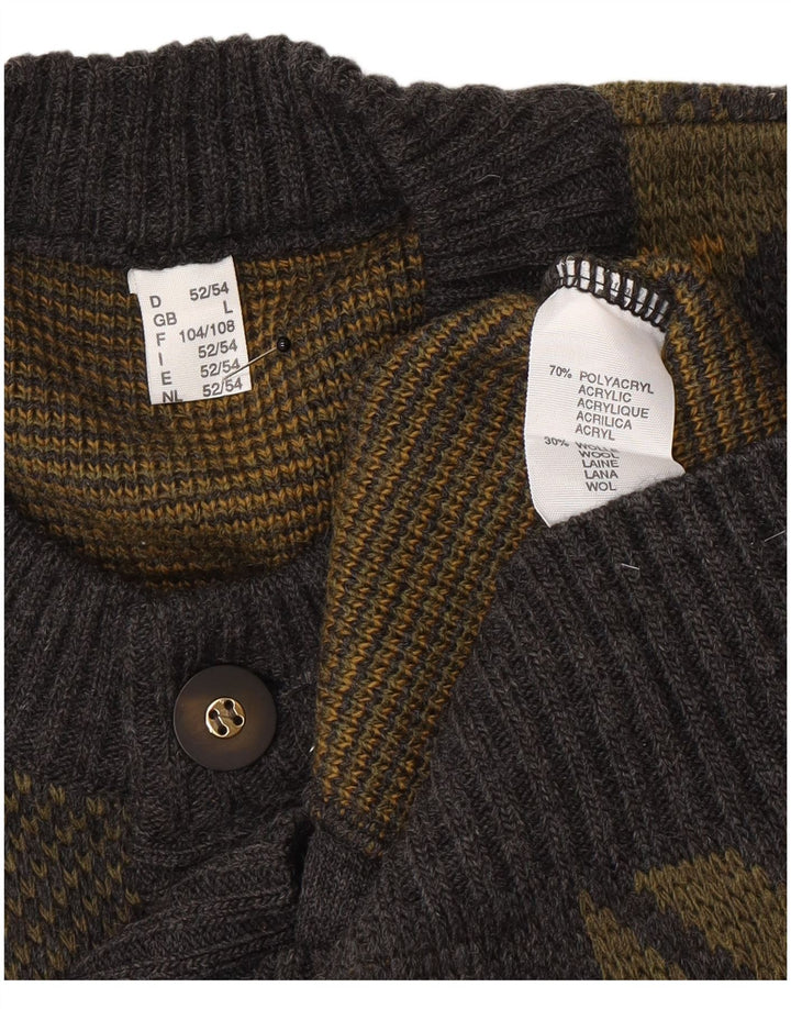 Maglione cardigan da uomo vintage grande poliacrilico geometrico grigio