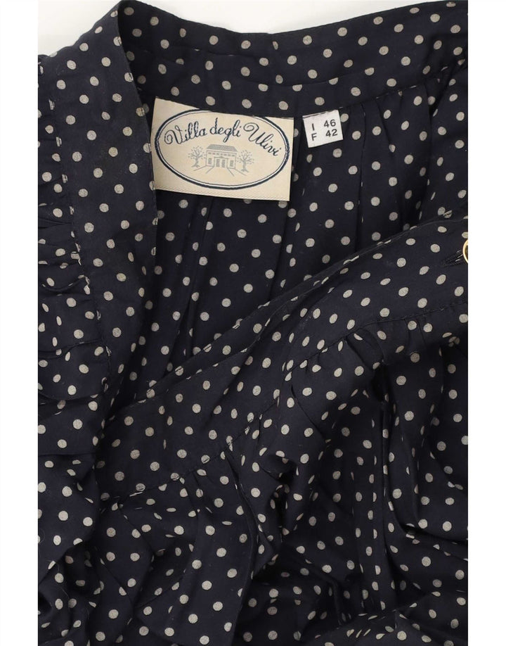 Gonna lunga svasata da donna vintage IT 46 grande W30 blu navy a pois
