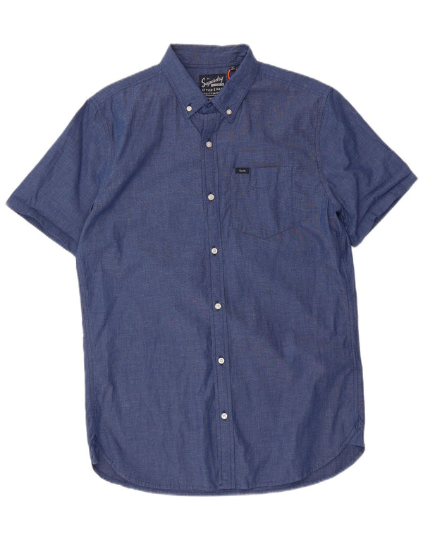 Camicia a maniche corte da uomo Superdry Small in cotone blu