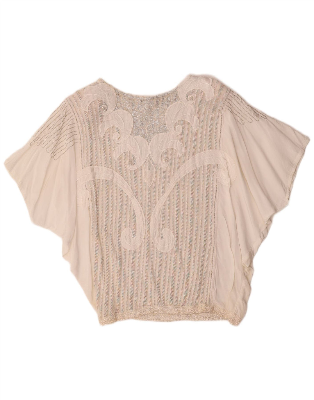Camicetta a pipistrello da donna VINTAGE Top UK 12 a righe bianche medie
