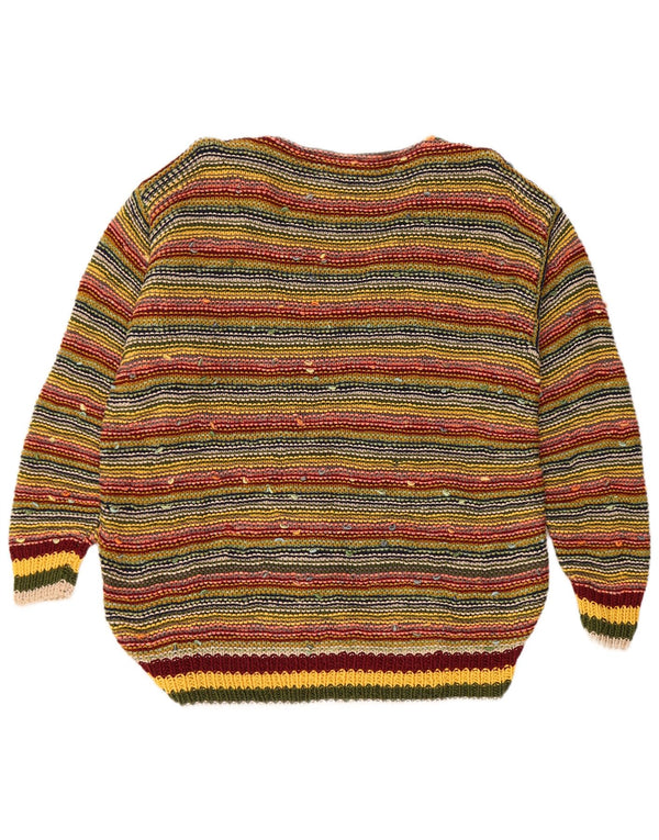 Maglione maglione vintage da donna con scollo a V UK 16 grandi righe multicolori