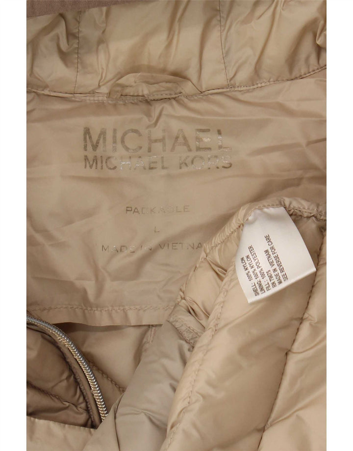 Giacca imbottita con cappuccio da donna Michael Kors UK 16 grande nylon marrone