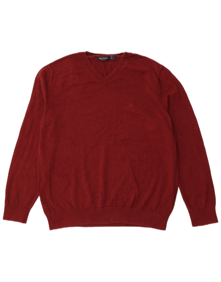 NAUTICA Maglione da uomo con scollo a V grande in cotone marrone