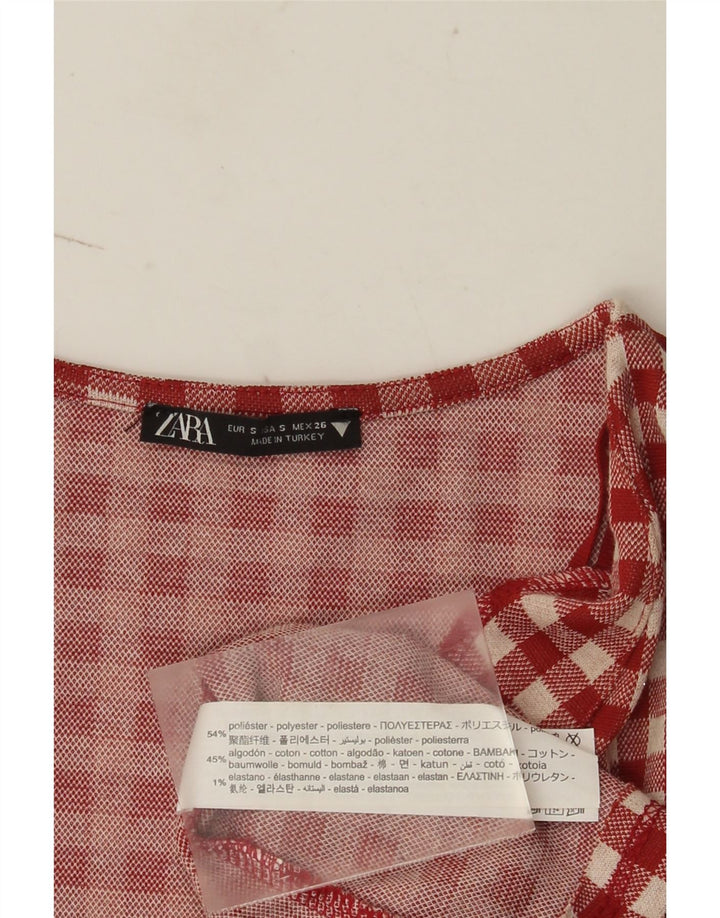 Abito a trapezio da donna Zara UK 8 piccolo poliestere a quadretti rosso