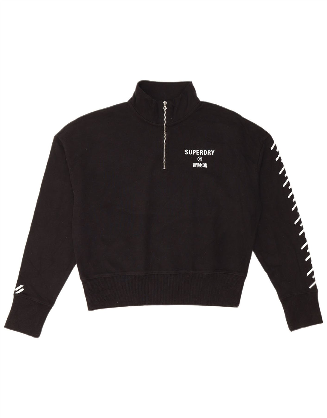 Felpa da donna con collo con zip e grafica corta Superdry, taglia UK 12, media, nera