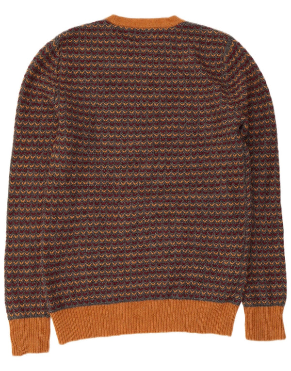 Reiss Mens Crew Neck Jumper Sweater Large Grey Geometric Lambswool