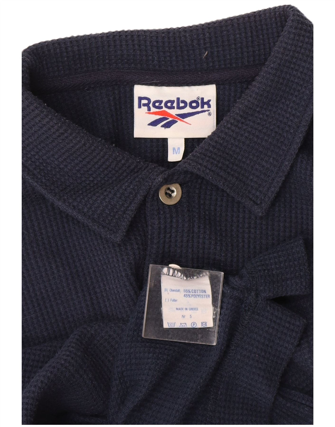 Polo Reebok da uomo a maniche lunghe in cotone blu navy medio