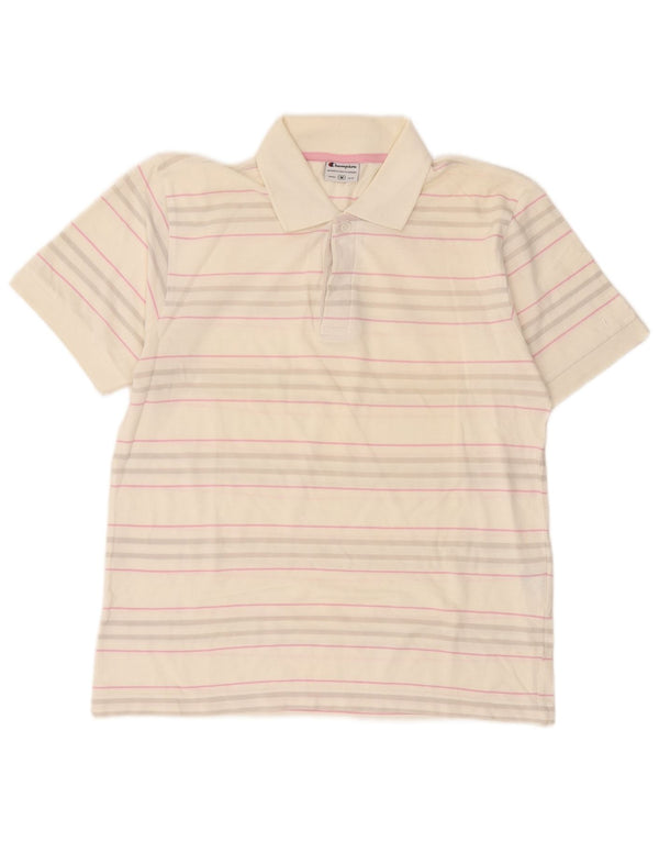 Polo da uomo Champion in cotone a righe bianche medie