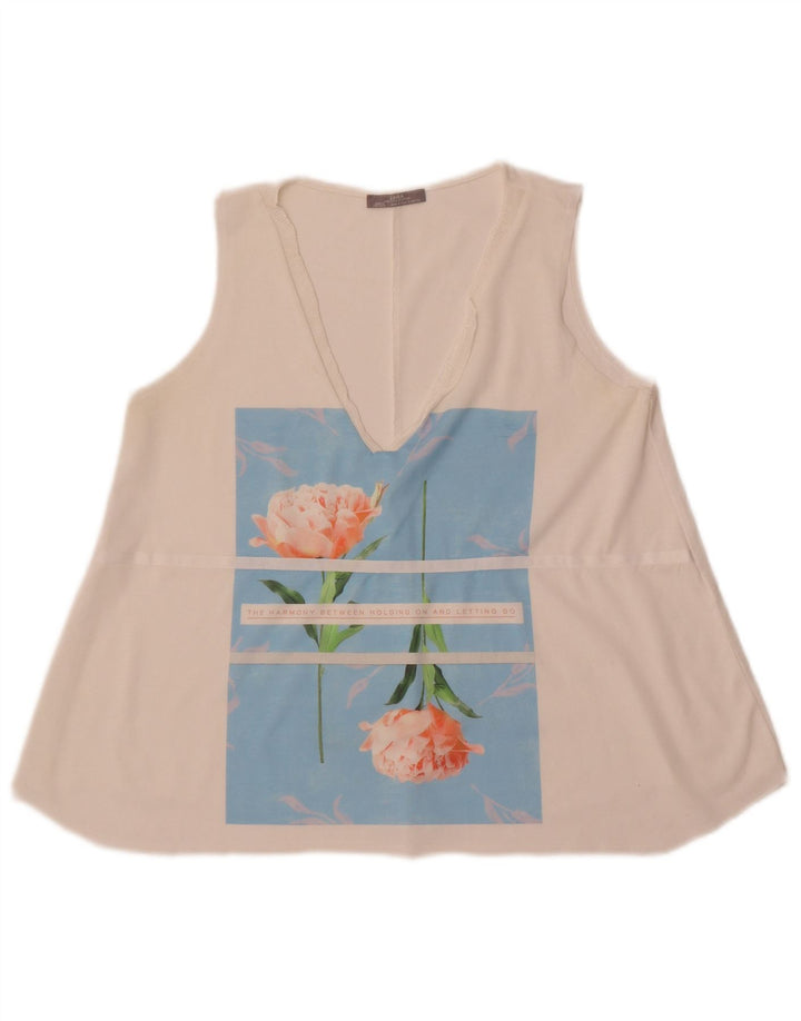 Canotta grafica da donna Zara UK 10 piccola bianca floreale