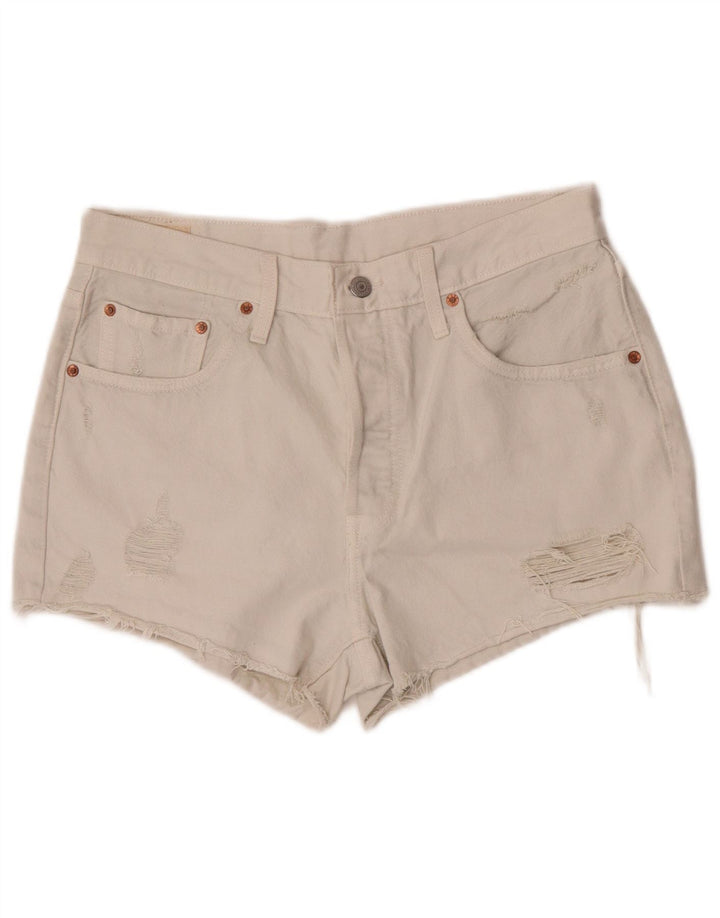 Pantaloncini Levi's da donna 501 in denim invecchiato W30 cotone bianco sporco medio