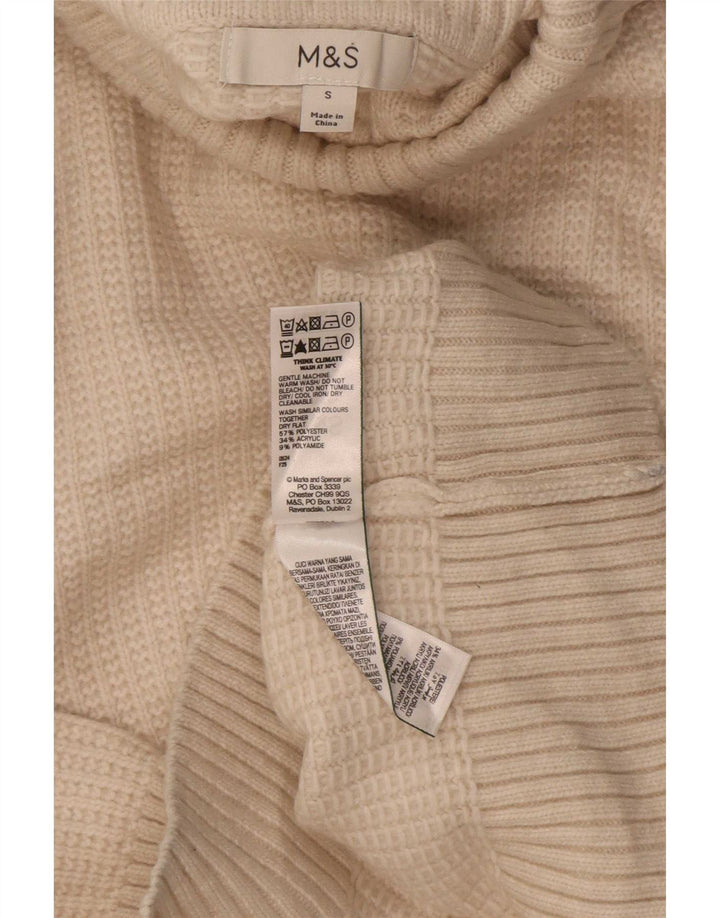 Maglione maglione a collo alto da donna Marks & Spencer UK 10 piccolo poliestere beige
