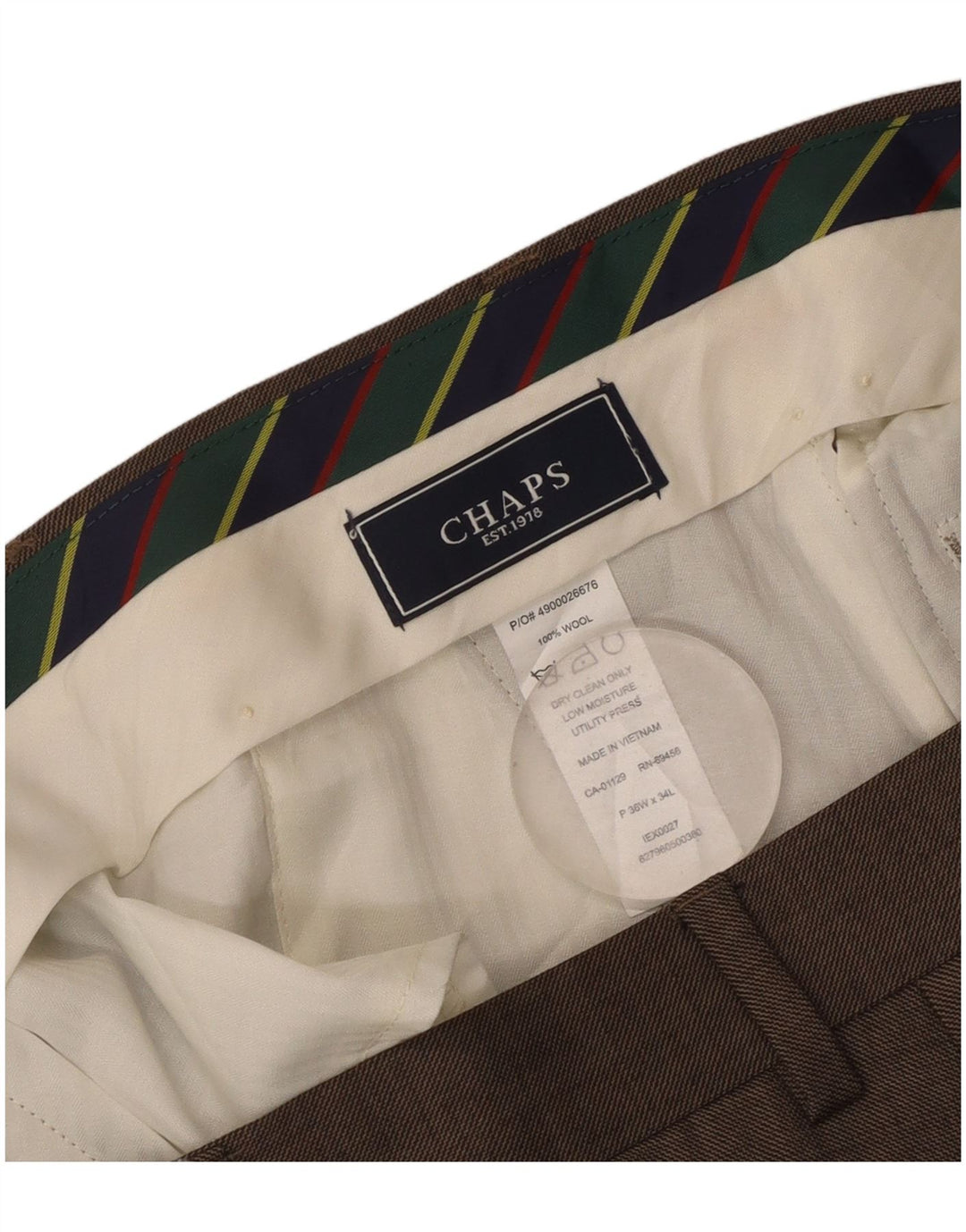 Pantaloni da abito dritti da uomo Chaps W36 L34 in lana marrone