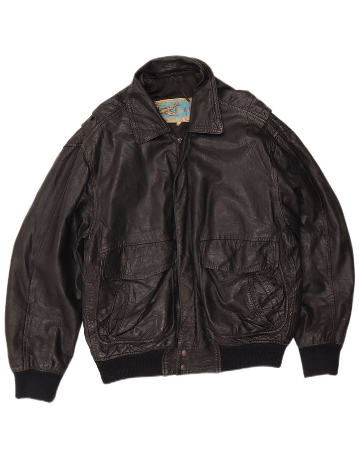 Giacca in pelle vintage da uomo IT 48 in pelle nera media