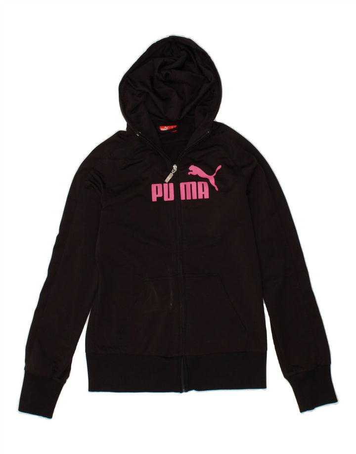 PUMA Womens Graphic Zip Hoodie Sweater UK 12  Medium  Black Polyester Vintage Puma and Second-Hand Puma from Messina Hembry 