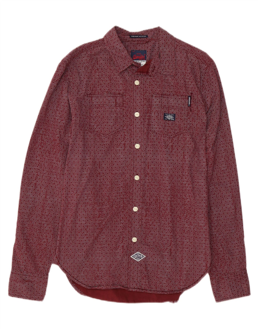 Camicia da uomo SUPERDRY in cotone maculato bordeaux medio