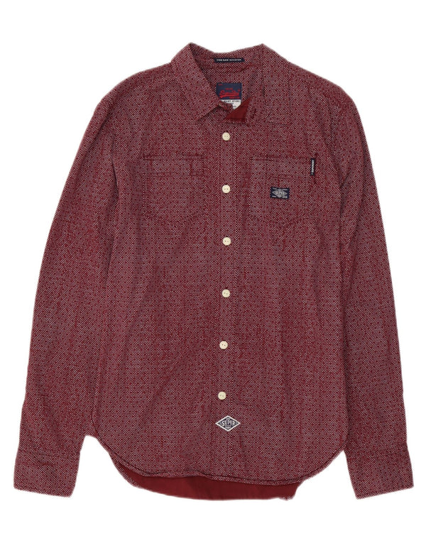 Camicia da uomo SUPERDRY in cotone maculato bordeaux medio